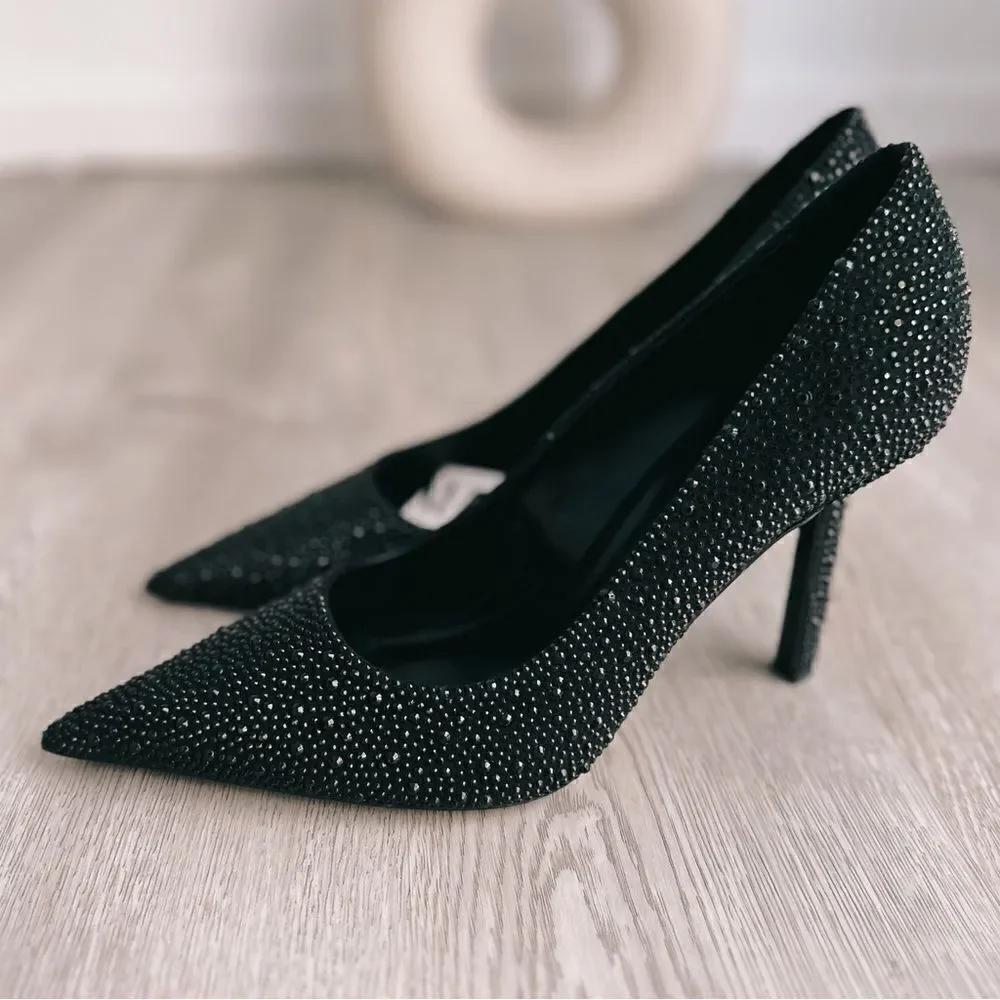 ZARA CRYSTAL HIGH HEELED SHOES BLACK